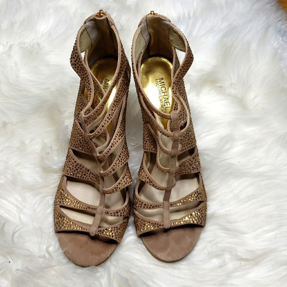 Michael Kors Mavis Crystallized Suede Caged Heels 10 - Picture 12 of 15